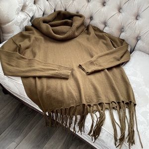 Michael Kors Olive Cowl Neck Sweater with Fringe Tassels